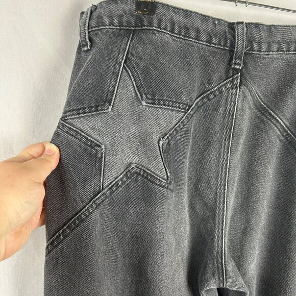 Reformation Star Jeans Women 31 Black Gray Seine Straight Leg Ankle Boho Grunge - Picture 9 of 12